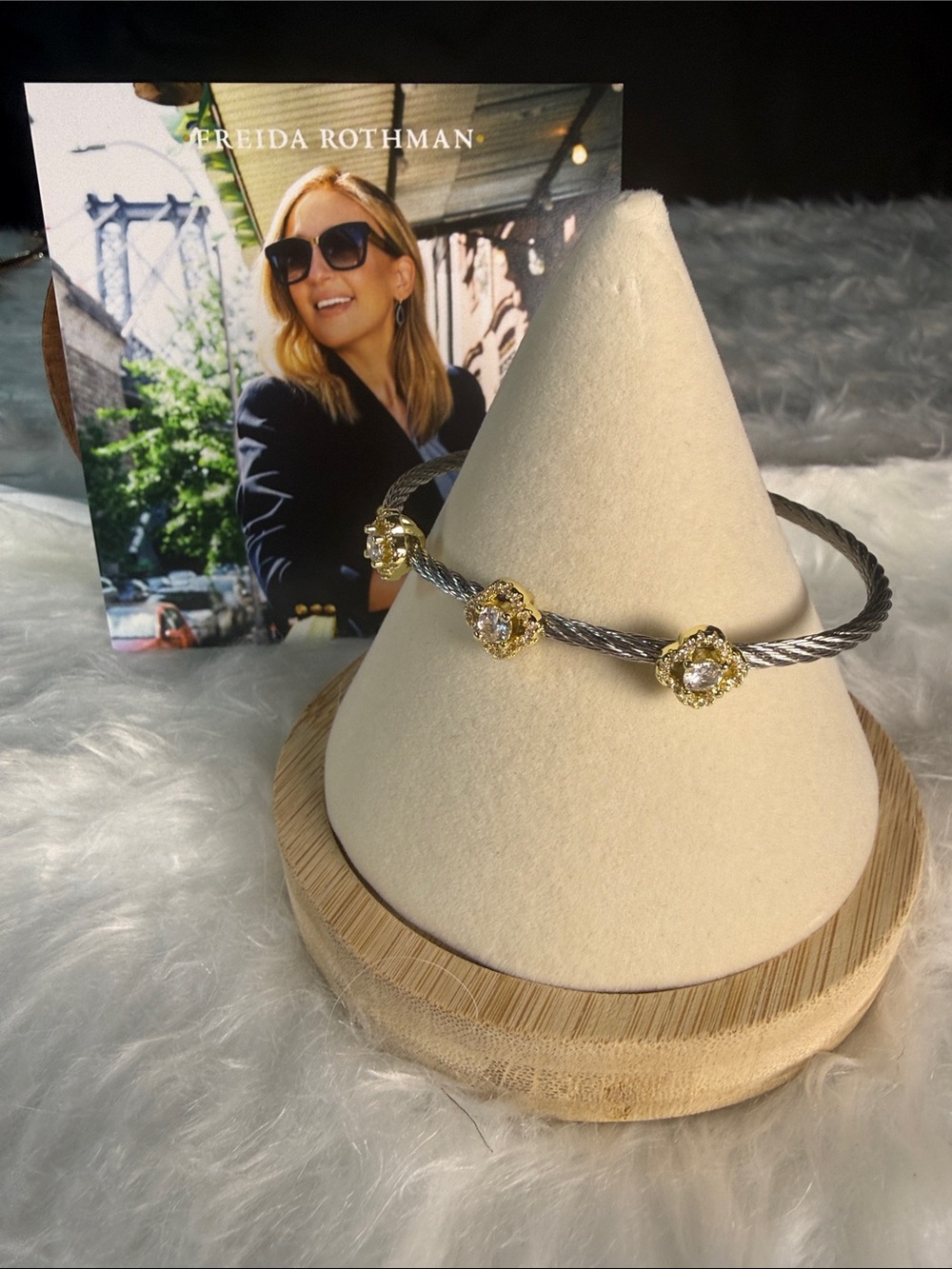Freida Rothman Gold & Silver Cable Bracelet with Crystal Stations